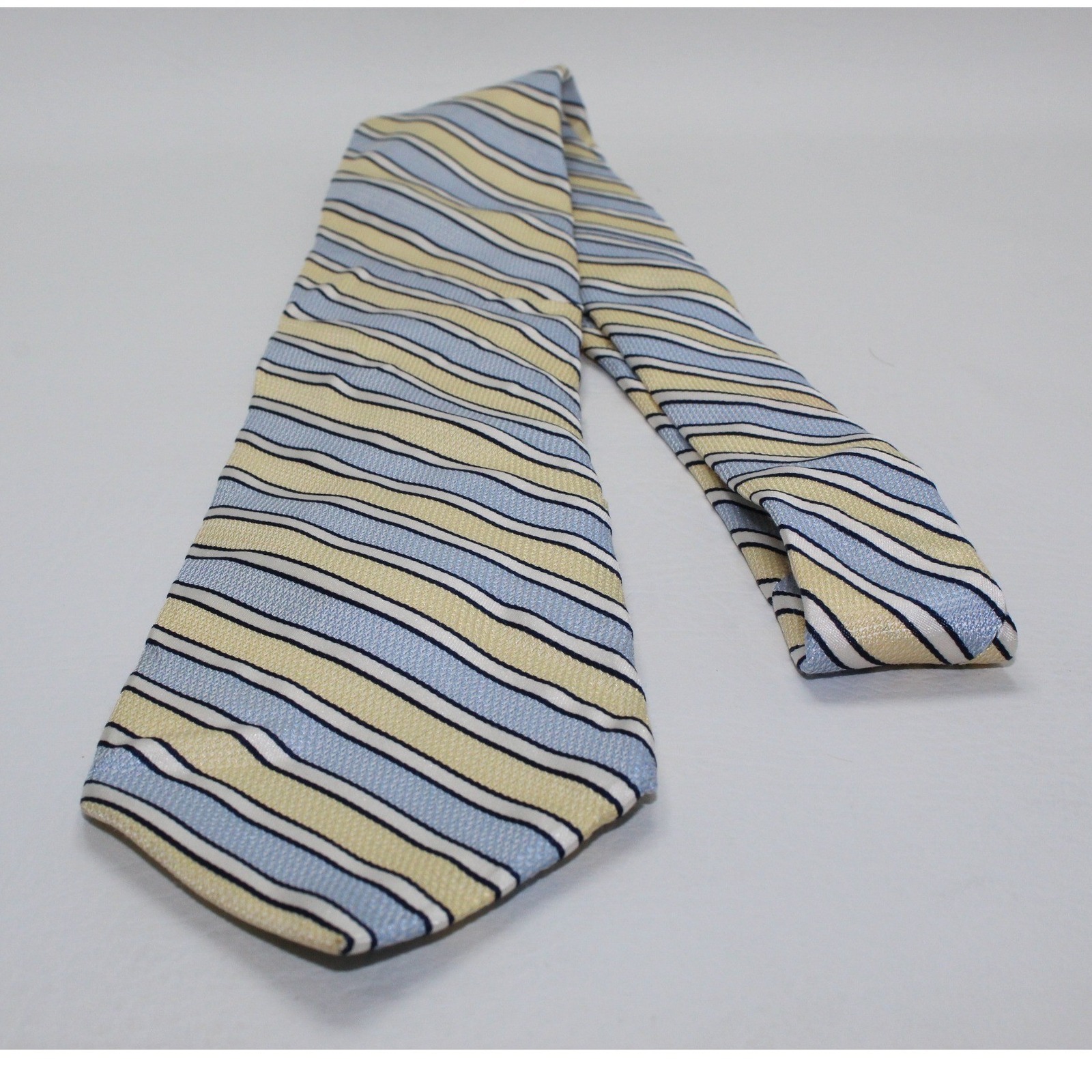 Nordstrom Mens Silk Tie Blue Yellow Cream Striped Made In Usa 325 Inch Width